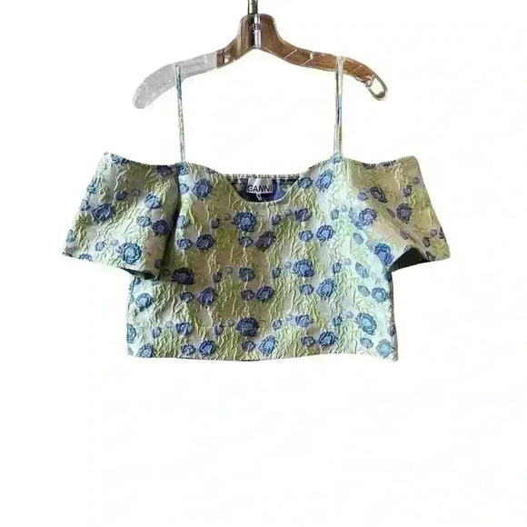 New Ganni Floral jacquard off shoulder blouse top size EU 38 US 6 - Picture 6 of 11